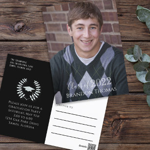 卒業写真シンプル招待状白黒 ポストカード