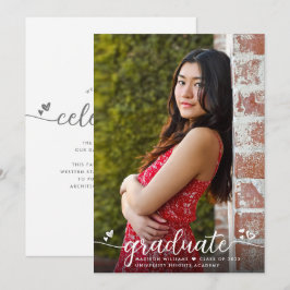 卒業写真シンプル書道モダンハート 案内状