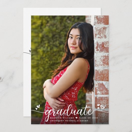 卒業写真シンプル書道モダンハート 案内状 (正面/裏面)