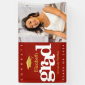 卒業写真シンプル赤金ゴールドはっきりした帽 横断幕 (縦)