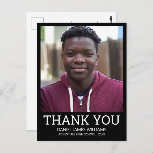 卒業写真シンプル黒ありがとう ポストカード (正面/裏面)