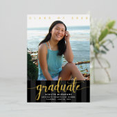 卒業写真スエレガントクリプト黒実在金ゴールド 箔招待状 (立ち正面)