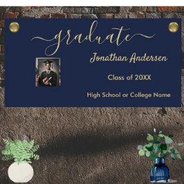 卒業写真スクリプトネイビーブルー&金ゴールド 横断幕