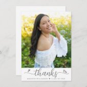 卒業写真スモダンクリプトエレガントハート白 サンキューカード (正面/裏面)