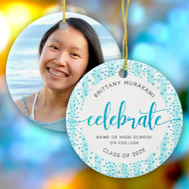 卒業写真ターコイズグリッタースクリプトKeepsake セラミックオーナメント