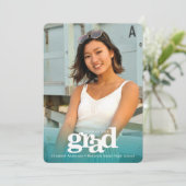 卒業写真ターコイズ青はっきりしたモダン 案内状 (スタンド正面)