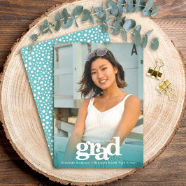 卒業写真ターコイズ青はっきりしたモダン 案内状