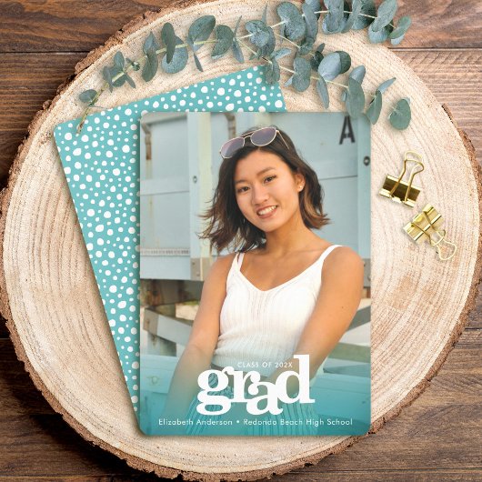 卒業写真ターコイズ青はっきりしたモダン 案内状