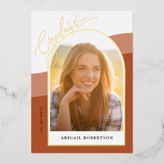 卒業写真テラコッタ卒業金ゴールド 箔招待状 (正面)