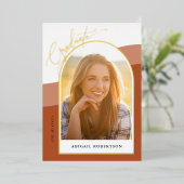 卒業写真テラコッタ卒業金ゴールド 箔招待状 (立ち正面)