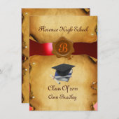 卒業写真テンプレートパーチメントレッドワックスシール 招待状 (正面/裏面)