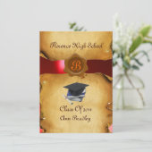 卒業写真テンプレートパーチメントレッドワックスシール 招待状 (スタンド正面)