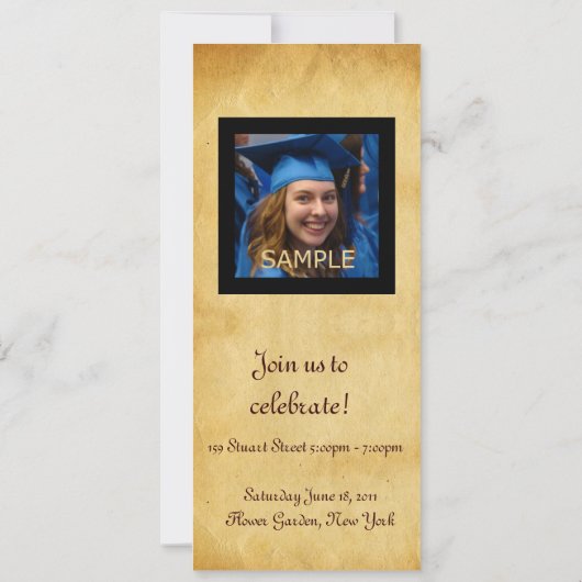 卒業写真テンプレート金ゴールドフクロウ 招待状 (裏面)