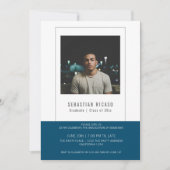 卒業写真テンプレート オーダーメイド ネイビー ホワイト 招待状 (正面)