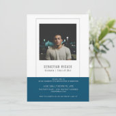 卒業写真テンプレート オーダーメイド ネイビー ホワイト 招待状 (スタンド正面)