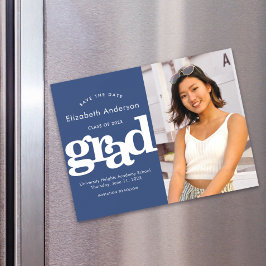 卒業写真ネイビーはっきりした日付の保存モダン マグネット招待状