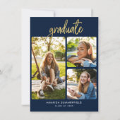 卒業写真ネイビーブルーモダングラードパーティー 招待状 (正面)