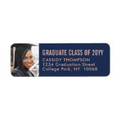 卒業写真ネイビー&ピンクモダン差出人住所 ラベル (正面)