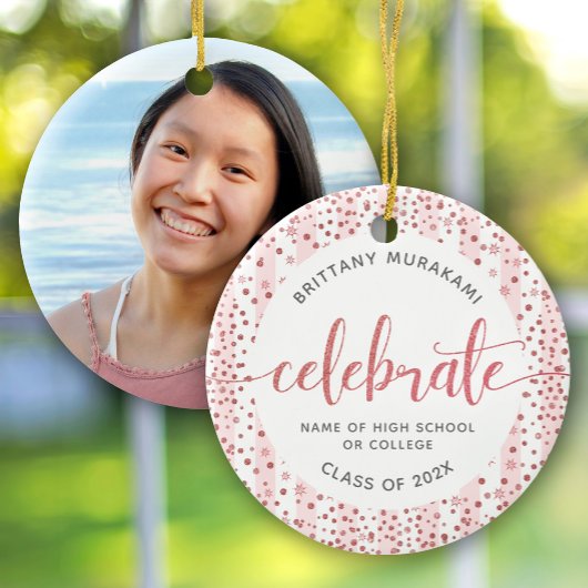 卒業写真バラ金ゴールドグリッタースクリプトKeepsake セラミックオーナメント