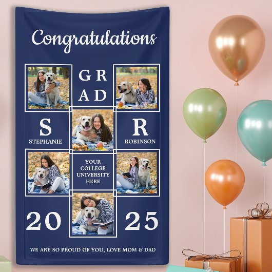 卒業写真パーソナライズされたコラージュネイビーブルー 横断幕