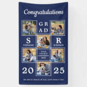 卒業写真パーソナライズされたコラージュネイビーブルー 横断幕 (縦)