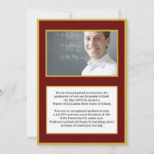 卒業写真パーソナライズされたノートマルーンと金ゴールド 招待状 (裏面)