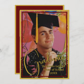 卒業写真パーソナライズされたノートマルーンと金ゴールド 招待状 (正面/裏面)