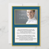 卒業写真パーソナライズされたノート海軍と金ゴールド 招待状 (裏面)