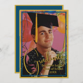 卒業写真パーソナライズされたノート海軍と金ゴールド 招待状 (正面/裏面)