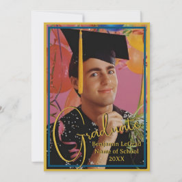 卒業写真パーソナライズされたノート海軍と金ゴールド 招待状