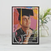 卒業写真パーソナライズされたメモ白黒 招待状 (スタンド正面)