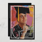 卒業写真パーソナライズされたメモ白黒 招待状 (正面/裏面)