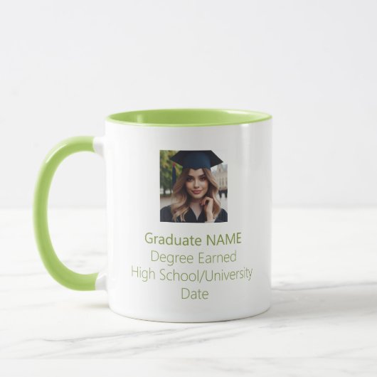 卒業写真パーソナライズされた卒業生石灰グリーン マグカップ (左)