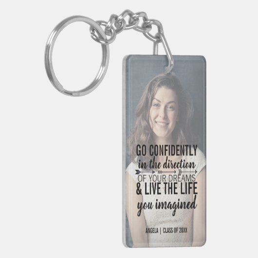 卒業写真パーソナライズされた引用文キーチェーン キーホルダー (正面左)