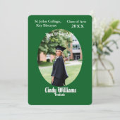 卒業写真パーティー招待状 緑の楕円形フレーム 招待状 (スタンド正面)