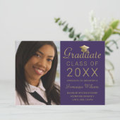 卒業写真パープル金ゴールドグラッドキャップスクリプト2023 案内状 (スタンド正面)