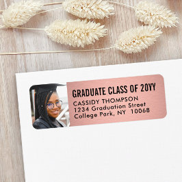 卒業写真ピンクとブラックの差出人住所 ラベル