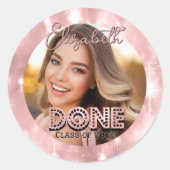 卒業写真ピンクのキラキラ学年終了 ラウンドシール (正面)