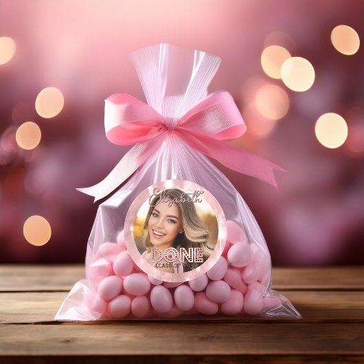 卒業写真ピンクのキラキラ学年終了 ラウンドシール