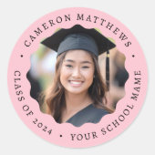 卒業写真ピンクの波状縁ど卒業 ラウンドシール (正面)