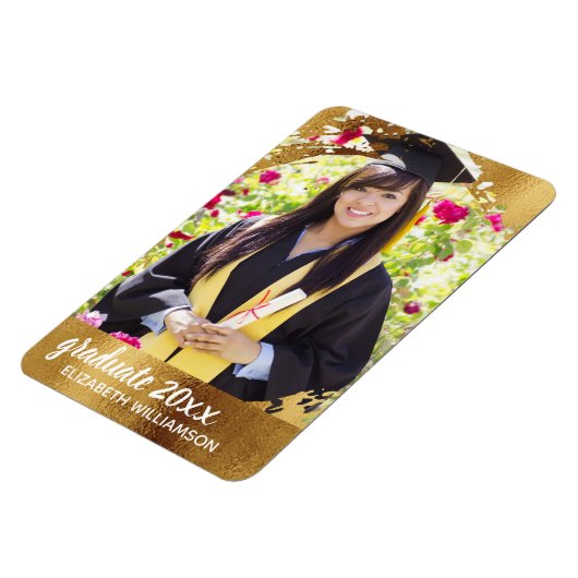 卒業写真フェイク金ゴールドモダンエレガント マグネット (左側)