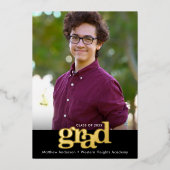 卒業写真ブラックはっきりしたタイポグラフィ実在金ゴールド 箔招待状 (正面)