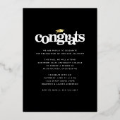 卒業写真ブラックはっきりしたタイポグラフィ実在金ゴールド 箔招待状 (裏面)