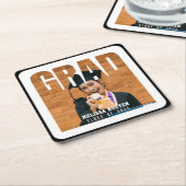 卒業写真ブラック卒業 スクエアペーパーコースター (アングル)