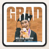 卒業写真ブラック卒業 スクエアペーパーコースター (正面)