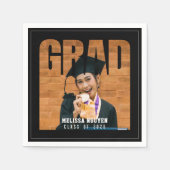 卒業写真ブラック卒業 スタンダードカクテルナプキン (正面)