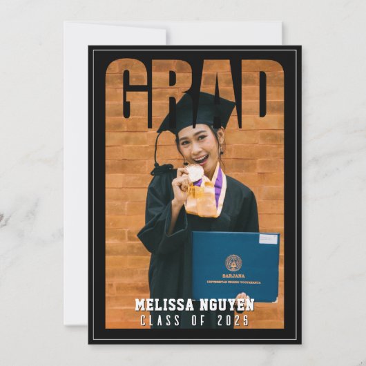 卒業写真ブラック卒業 案内状 (正面)