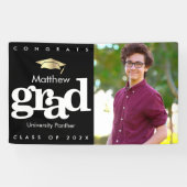 卒業写真ブラック金ゴールドキャップはっきりしたモダンシンプル 横断幕 (横)