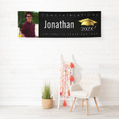 卒業写真ブラック金ゴールドキャップモダンはっきりしたシンプル 横断幕 (インサイチュ)