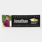 卒業写真ブラック金ゴールドキャップモダンはっきりしたシンプル 横断幕 (横)